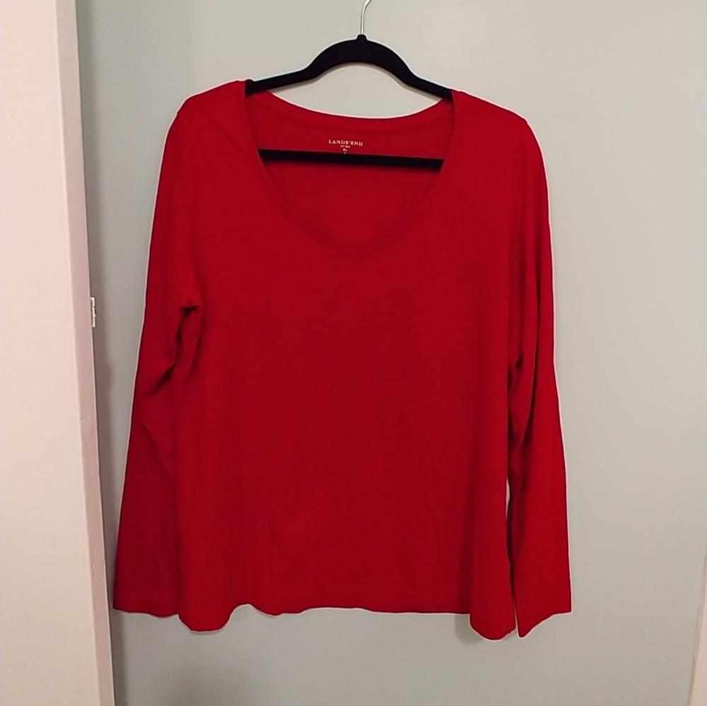 Lands' End top red fitted long sleeve 1X